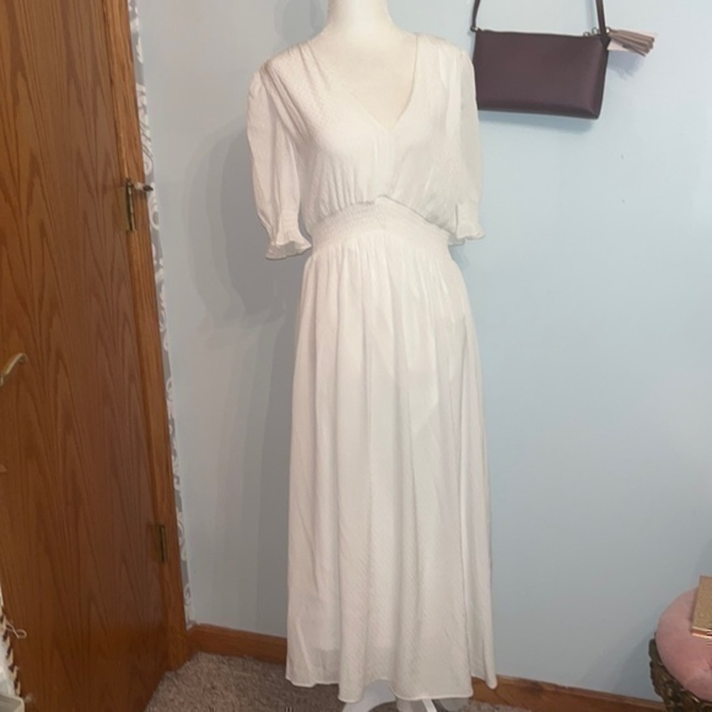 NWT DKNY white maxi dress puff sleeve size 10 medium